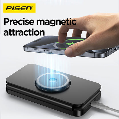 PISEN 3-in-1 Travel Magnetic Wireless Charger – Foldable MagSafe Charger for Phone, Watch & Earbuds (F6)