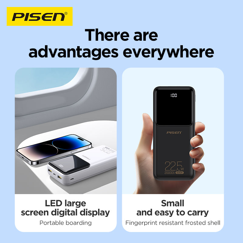 PISEN Semi-Mirror 22.5W Power Bank 20000mAh – High-Capacity Fast Portable Charger (TP-D039)