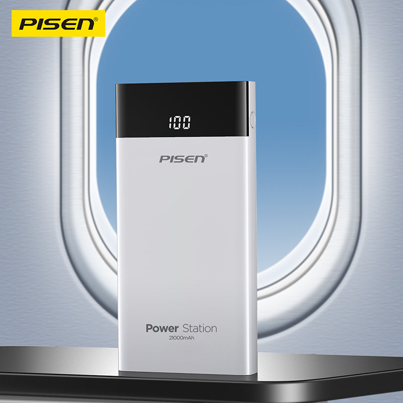 PISEN Mr White Power Station 10500mAh Power Bank – Portable Charger with Display, White (TS-D322A)