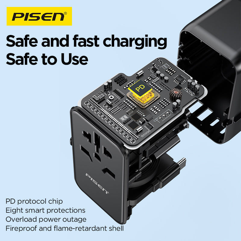 PISEN Global Travel 100W 5-Port GaN Fast Charger – Multi-Port USB-C Travel Adapter (TP-C95)