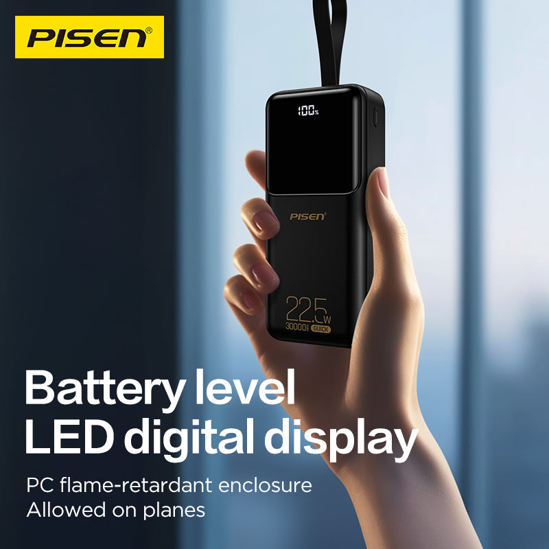 PISEN Semi-Mirror 22.5W Power Bank 30000mAh – High-Capacity Fast Portable Charger (TP-D040)