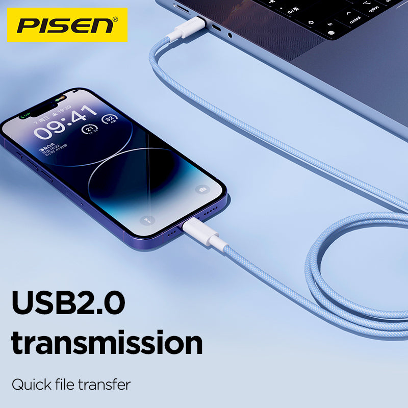 PISEN QUICK USB-C to Lightning Braided Cable – 27W PD Fast-Charging iPhone Cable (CL-PD10)