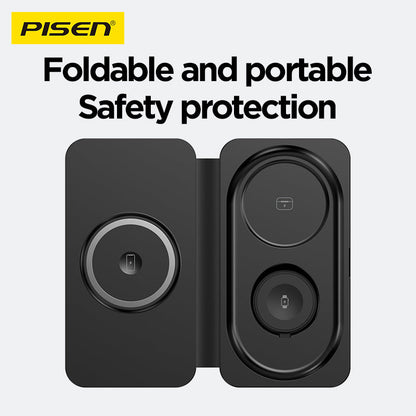 PISEN 3-in-1 Travel Magnetic Wireless Charger – Foldable MagSafe Charger for Phone, Watch & Earbuds (F6)