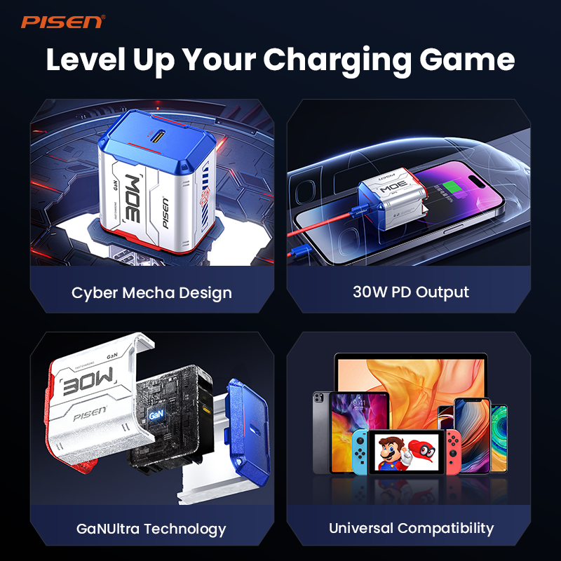 PISEN Gamer Lite 30W 1-Port GaN Fast Charger – Mini USB-C Wall Charger (TP-C32)