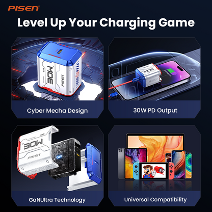 PISEN Gamer Lite 30W 1-Port GaN Fast Charger – Mini USB-C Wall Charger (TP-C32)