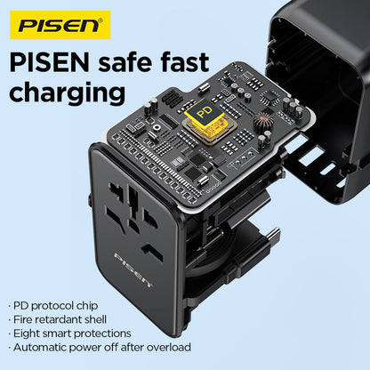 PISEN Global Travel 65W 5-Port GaN Fast Charger – Multi-Port USB-C Travel Adapter (TP-C94)
