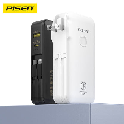 PISEN High Power Box 22.5W Power Bank 10000mAh – Fast Charger with Two Built-In Cables (TS-D312)