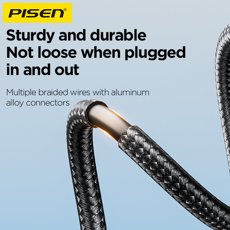 PISEN 3-in-1 Braided Charging Cable 1.2m – Lightning, USB-C & Micro Fast-Charge Cable (AP-FC15-1200)