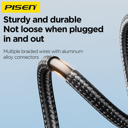 PISEN 3-in-1 Braided Charging Cable 1.2m – Lightning, USB-C & Micro Fast-Charge Cable (AP-FC15-1200)
