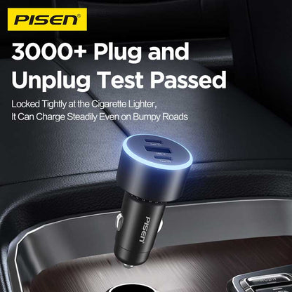 PISEN 60W Car Charger – 3-Port 2C1A Fast-Charging Adapter, Black (TP-C79)