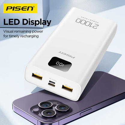 PISEN Mr White 21000mAh Power Bank – Portable Charger with Digital Display, White (TS-D294)