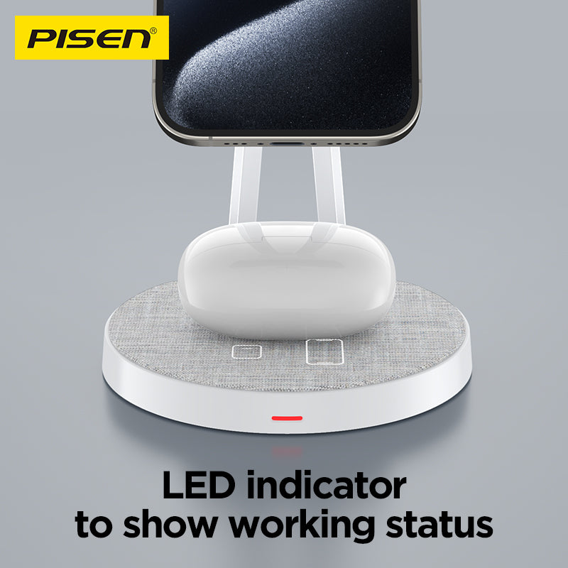 PISEN 2-in-1 Wireless Charging Stand – MagSafe Dock for Phone & Earbuds (TP-C30)