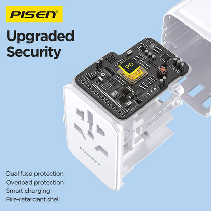 PISEN Global Travel 20W 3-Port GaN Fast Charger – Multi-Port USB-C Travel Adapter (TP-C109)