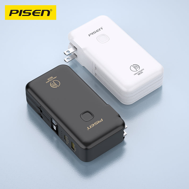 PISEN High Power Box 22.5W Power Bank 10000mAh – Fast Charger with Two Built-In Cables (TS-D312)