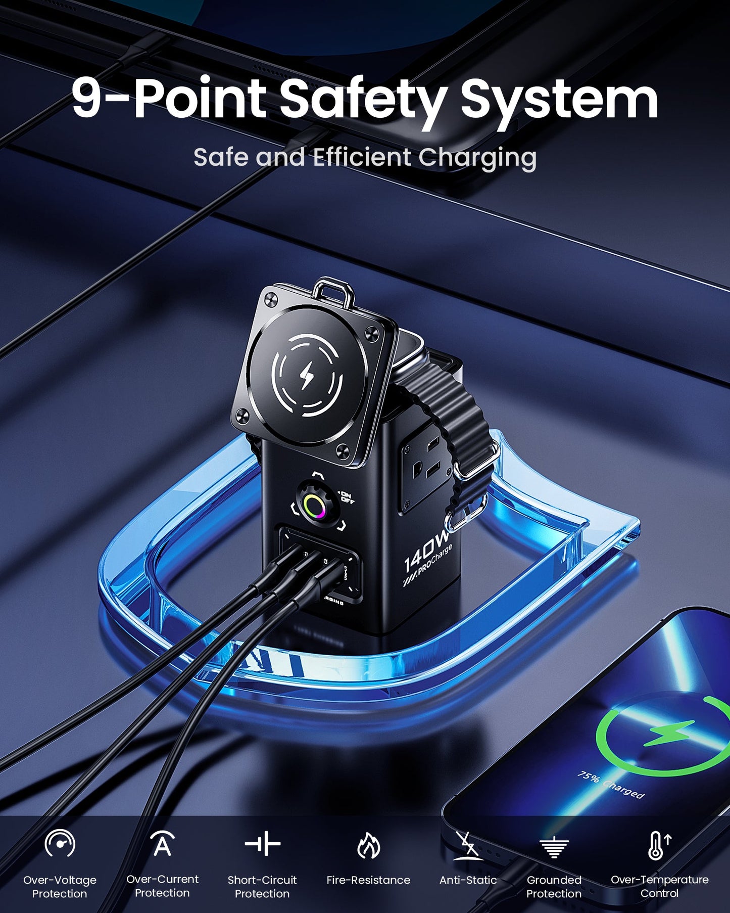 PISEN 140W GaN MagStation 8-in-1 Charging Hub – Magnetic Wireless Desktop Power Socket (KF27)