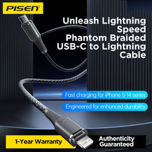 PISEN NoirSync USB-C to Lightning Cable – 27W PD Fast-Charging iPhone Cable, Grey (CL-FC16-1000)