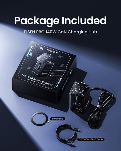 PISEN 140W GaN MagStation 8-in-1 Charging Hub – Magnetic Wireless Desktop Power Socket (KF27)