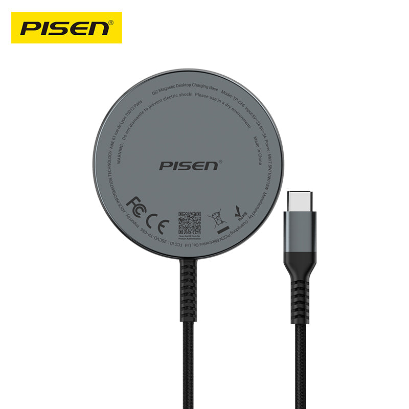 PISEN Qi2 Magnetic Desktop Charging Pad – 15W MagSafe Wireless Charger (TP-C56)