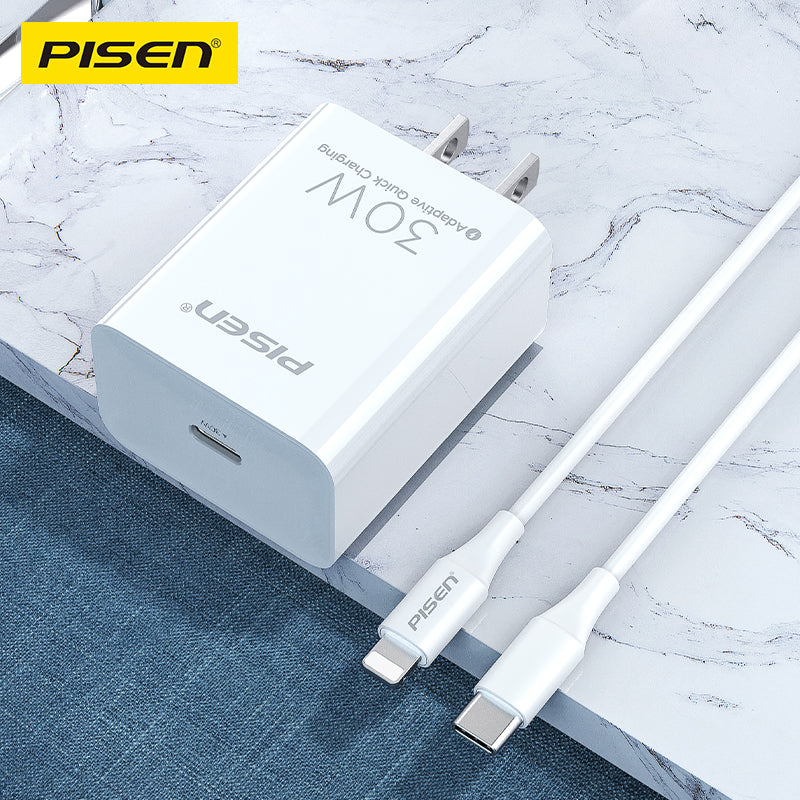 PISEN QUICK 30W PD Single-Port Charger – USB-C Fast Wall Charger, US Plug (TS-C160)