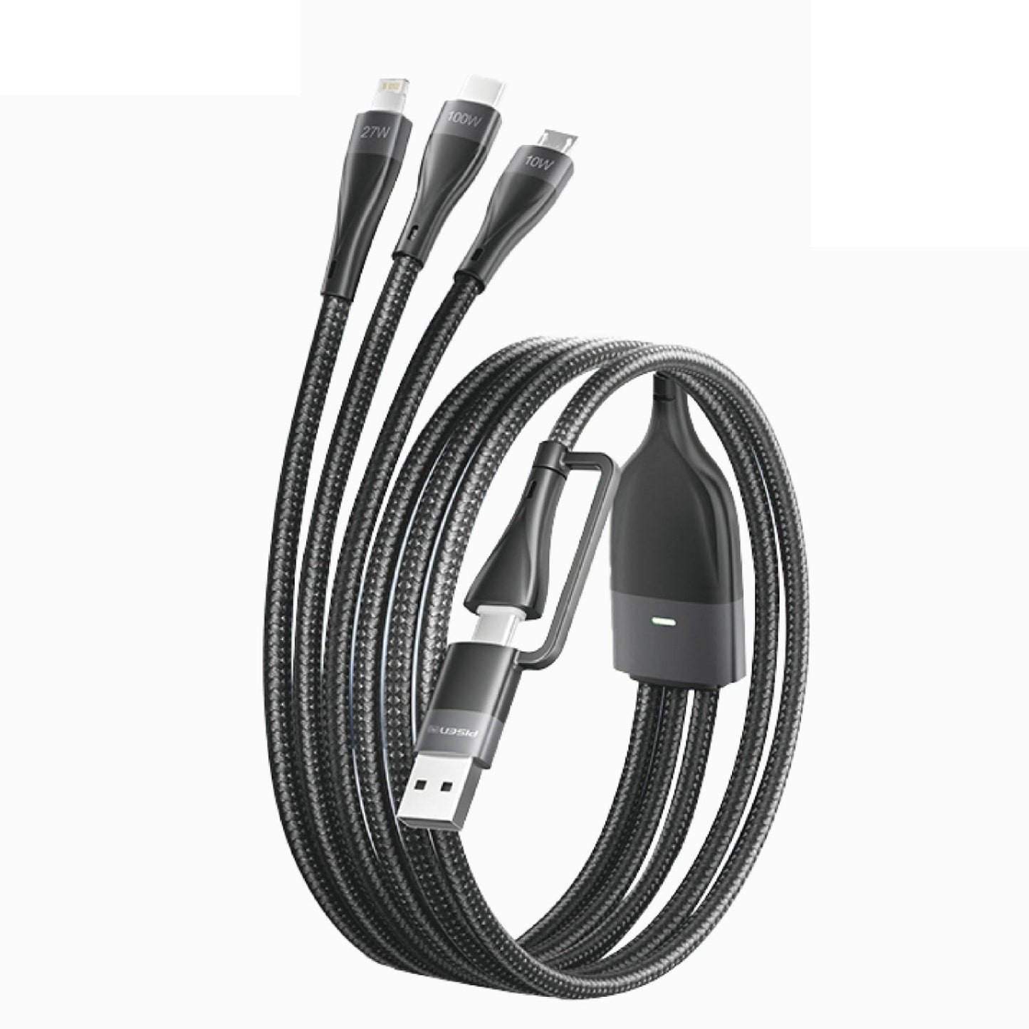 PISEN 3-in-1 Braided Charging Cable 1.2m – Lightning, USB-C & Micro Fast-Charge Cable (AP-FC15-1200)