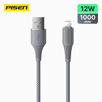 PISEN NoirSync USB-A to Lightning Cable – 12W Charging & Sync iPhone Cable, Grey (AL-FC13-1000)