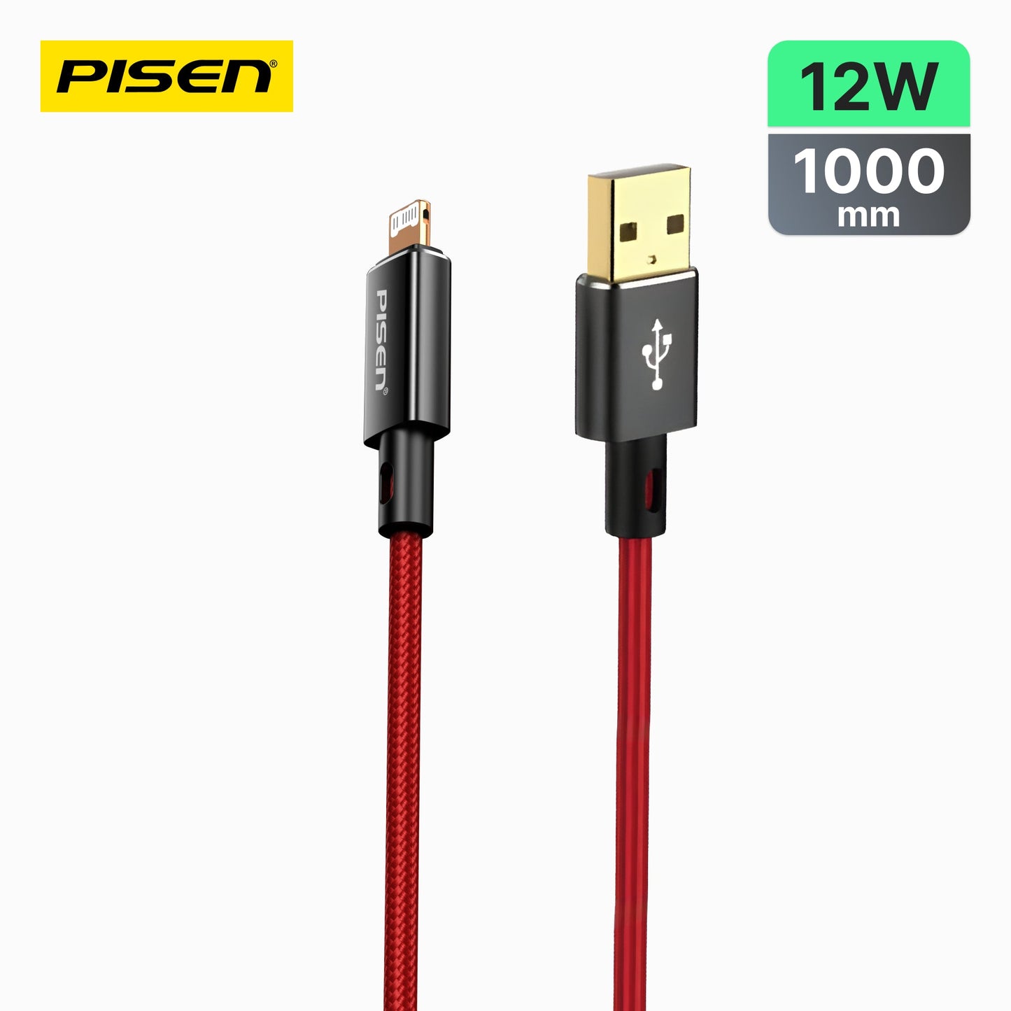 PISEN Platinum USB-A to Lightning Cable – 12W Fast-Charging iPhone Cable, Black (AL38-1000)