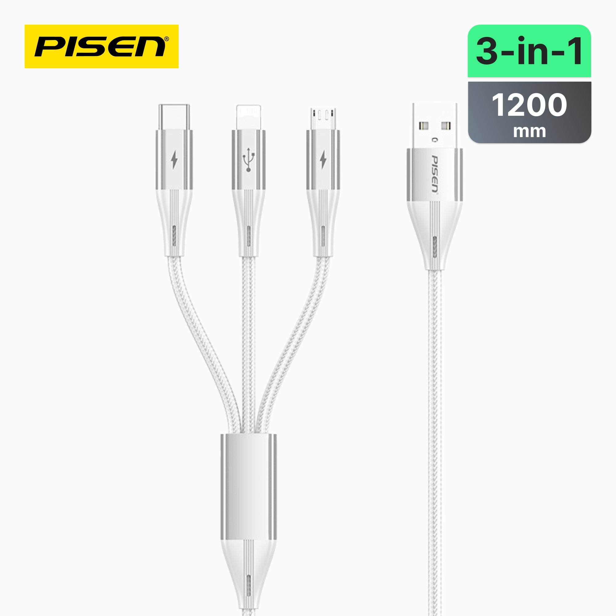 PISEN Star Speed 3-in-1 Braided Cable 1.2m – Lightning, USB-C & Micro Charging Cable (AP-FC17-1200)