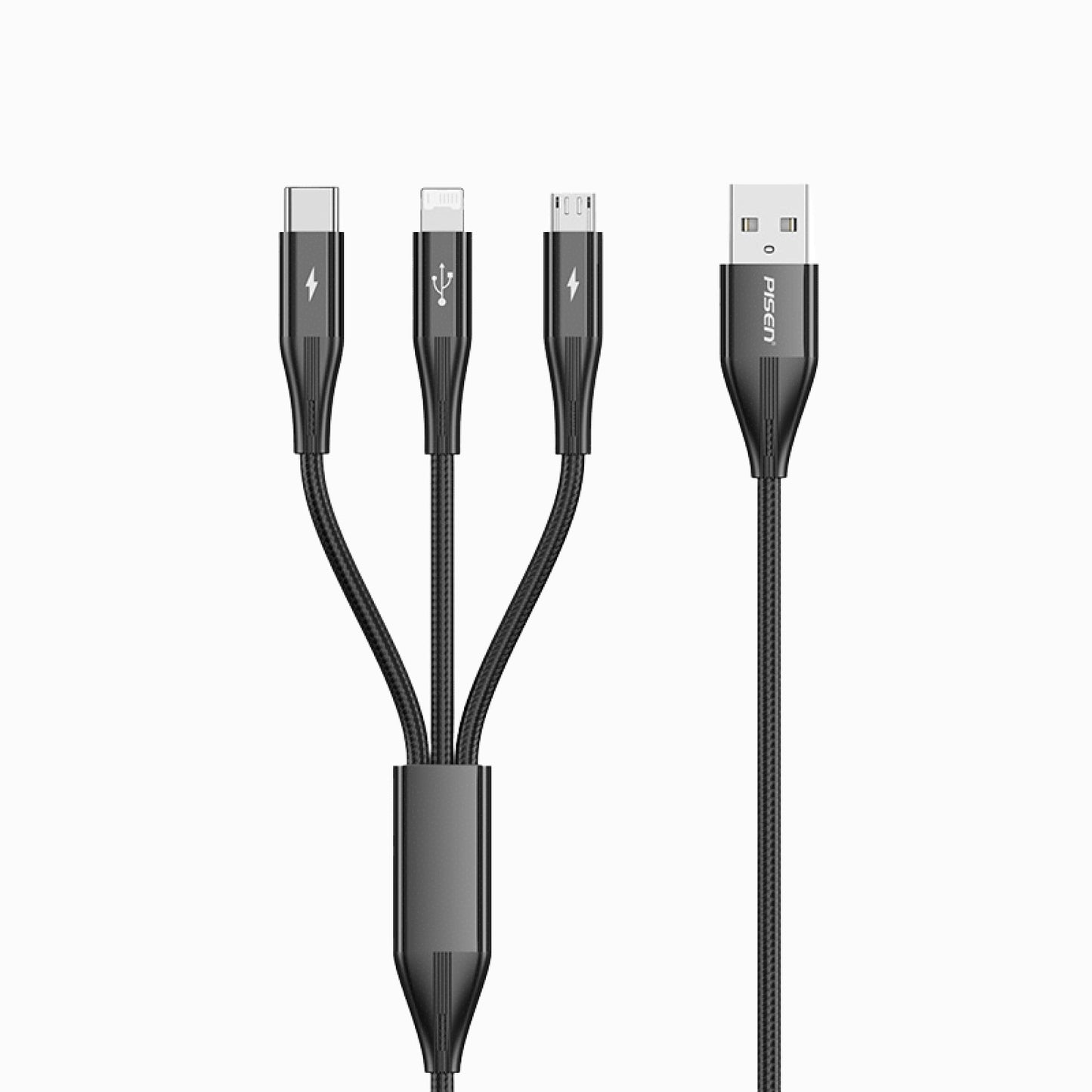 PISEN Star Speed 3-in-1 Braided Cable 1.2m – Lightning, USB-C & Micro Charging Cable (AP-FC17-1200)