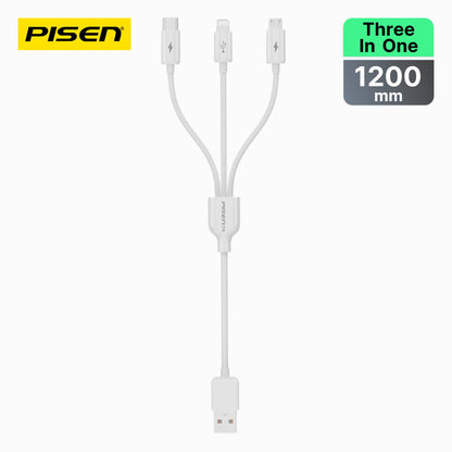 PISEN Mr White 3-in-1 Charging Cable 1.2m – Lightning, USB-C & Micro Cable, White (AP07-1200)