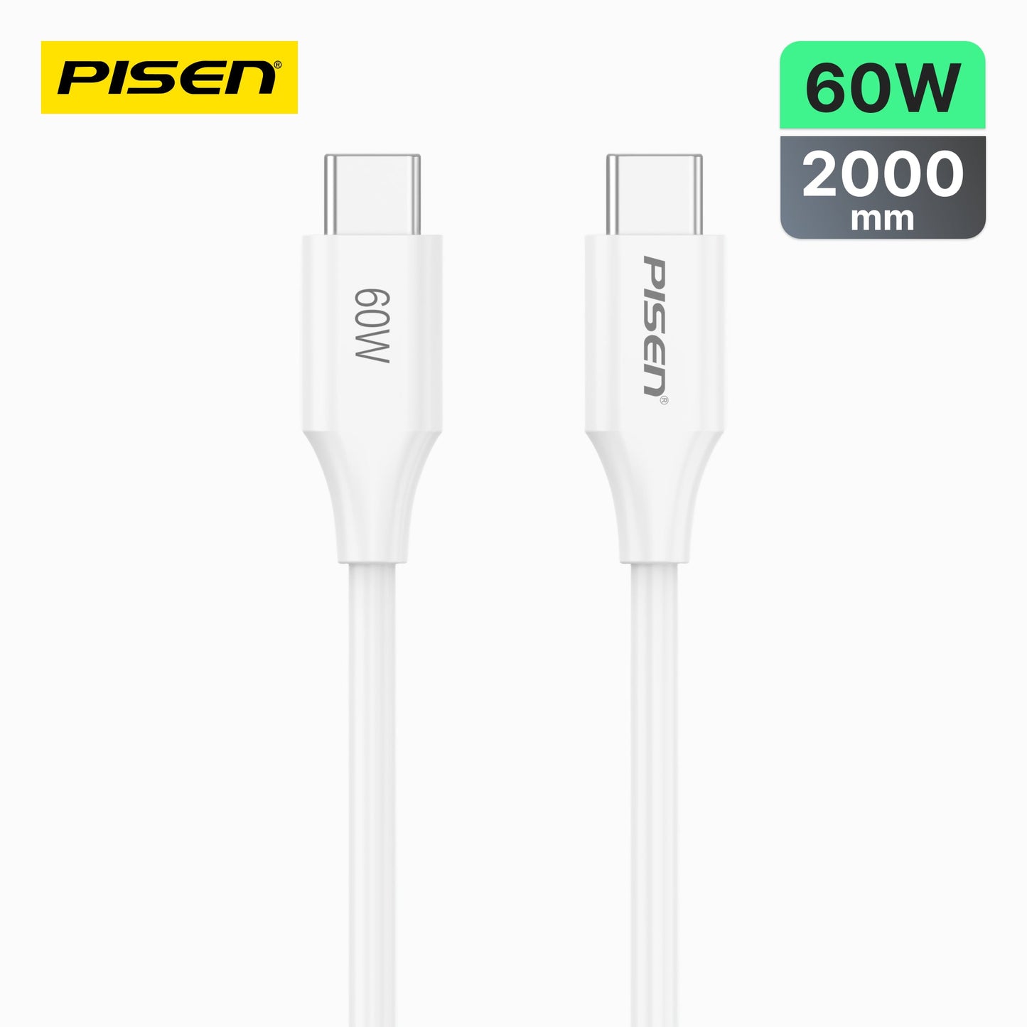 PISEN Mr White USB-C to USB-C Cable – 60W PD Fast-Charging Cable, White (CC-PD01)