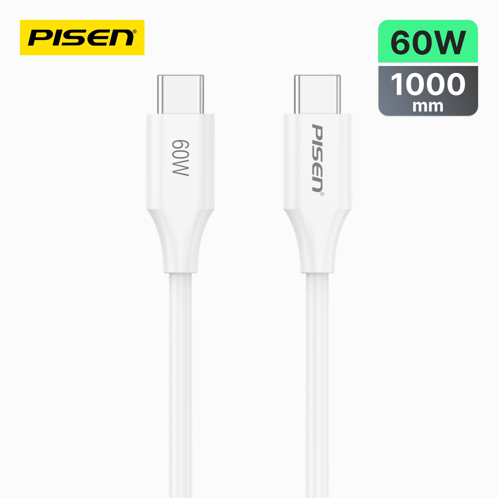 PISEN Mr White USB-C to USB-C Cable – 60W PD Fast-Charging Cable, White (CC-PD01)