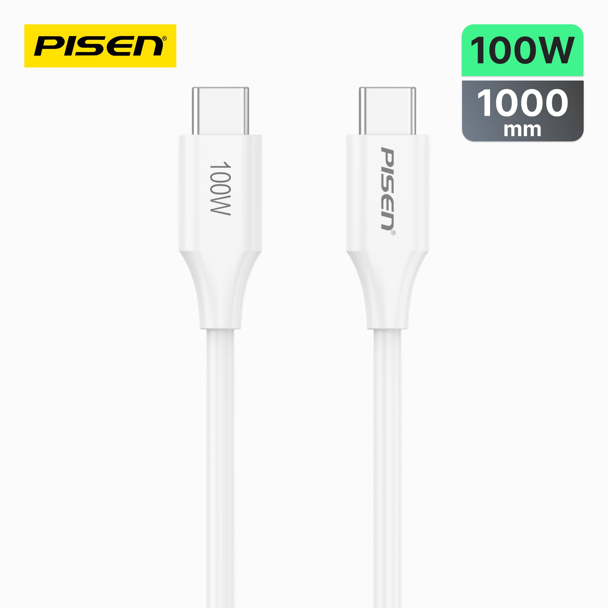 PISEN QUICK USB-C to USB-C Cable 1m – 100W PD Fast-Charging Cable, White (CC-PD02-1000)
