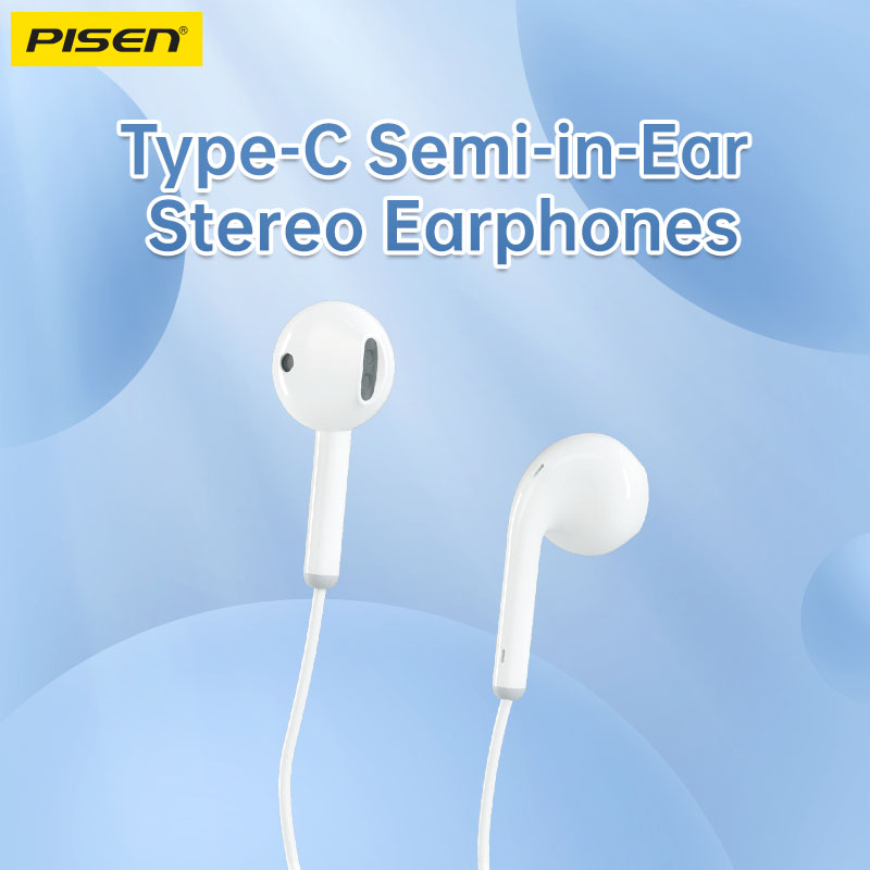 PISEN Type-C Semi-In-Ear Wired Earphones – Stereo USB-C Earbuds with Mic (TP-CP03)