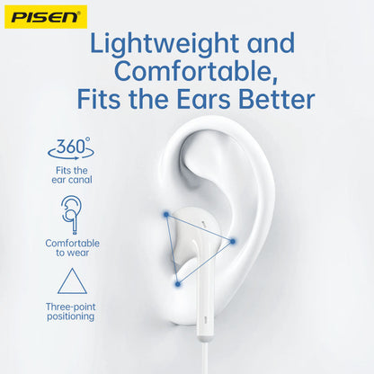 PISEN Type-C Semi-In-Ear Wired Earphones – Stereo USB-C Earbuds with Mic (TP-CP03)