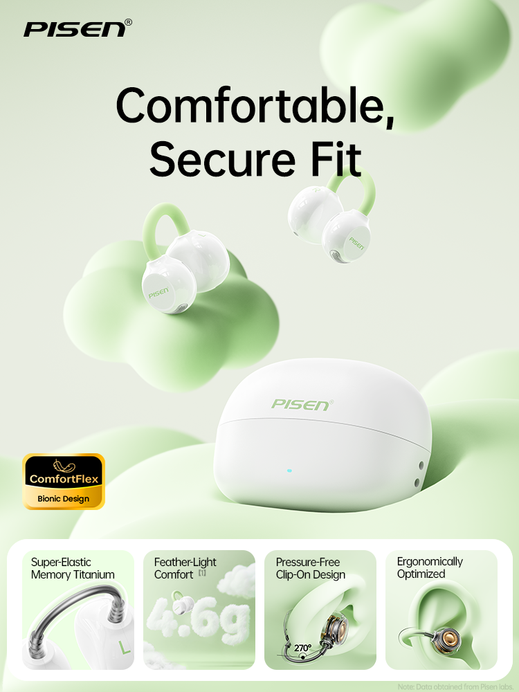PISEN CloudFeather Open-Ear Clip-On Earbuds – Wireless Bluetooth Air-Conduction Headphones (EHB-TW2)