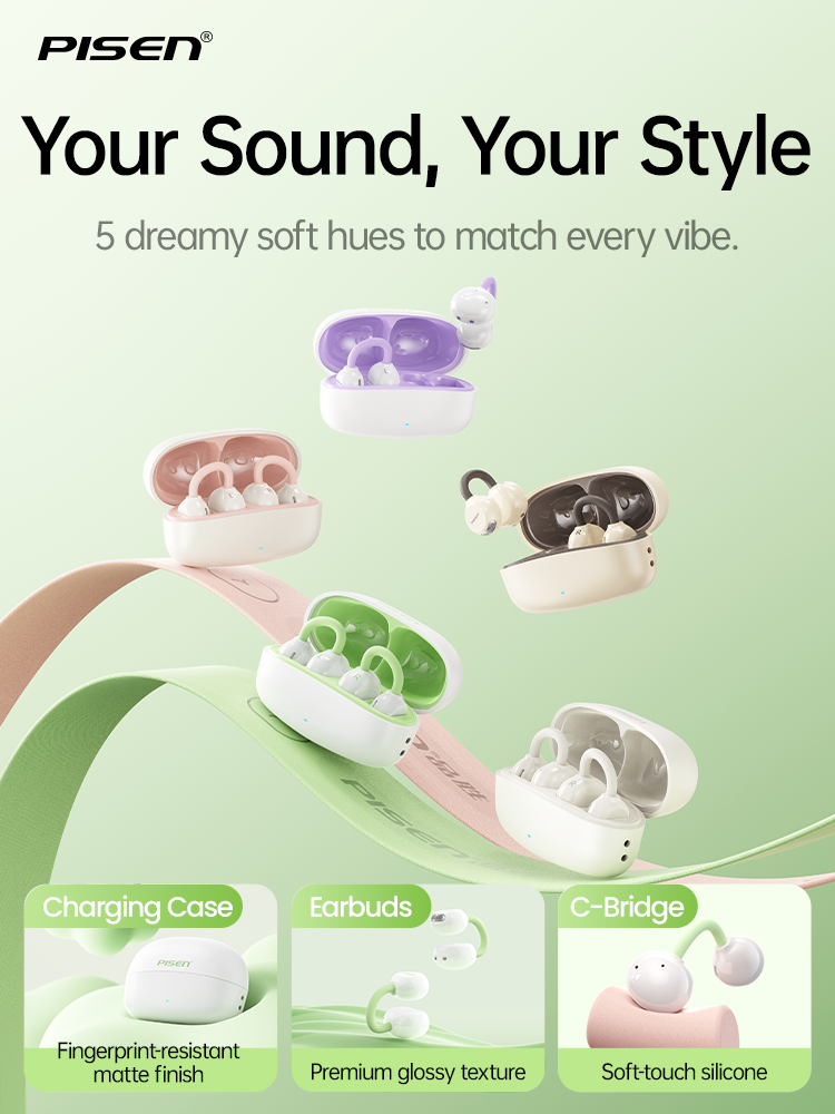 PISEN CloudFeather Open-Ear Clip-On Earbuds – Wireless Bluetooth Air-Conduction Headphones (EHB-TW2)