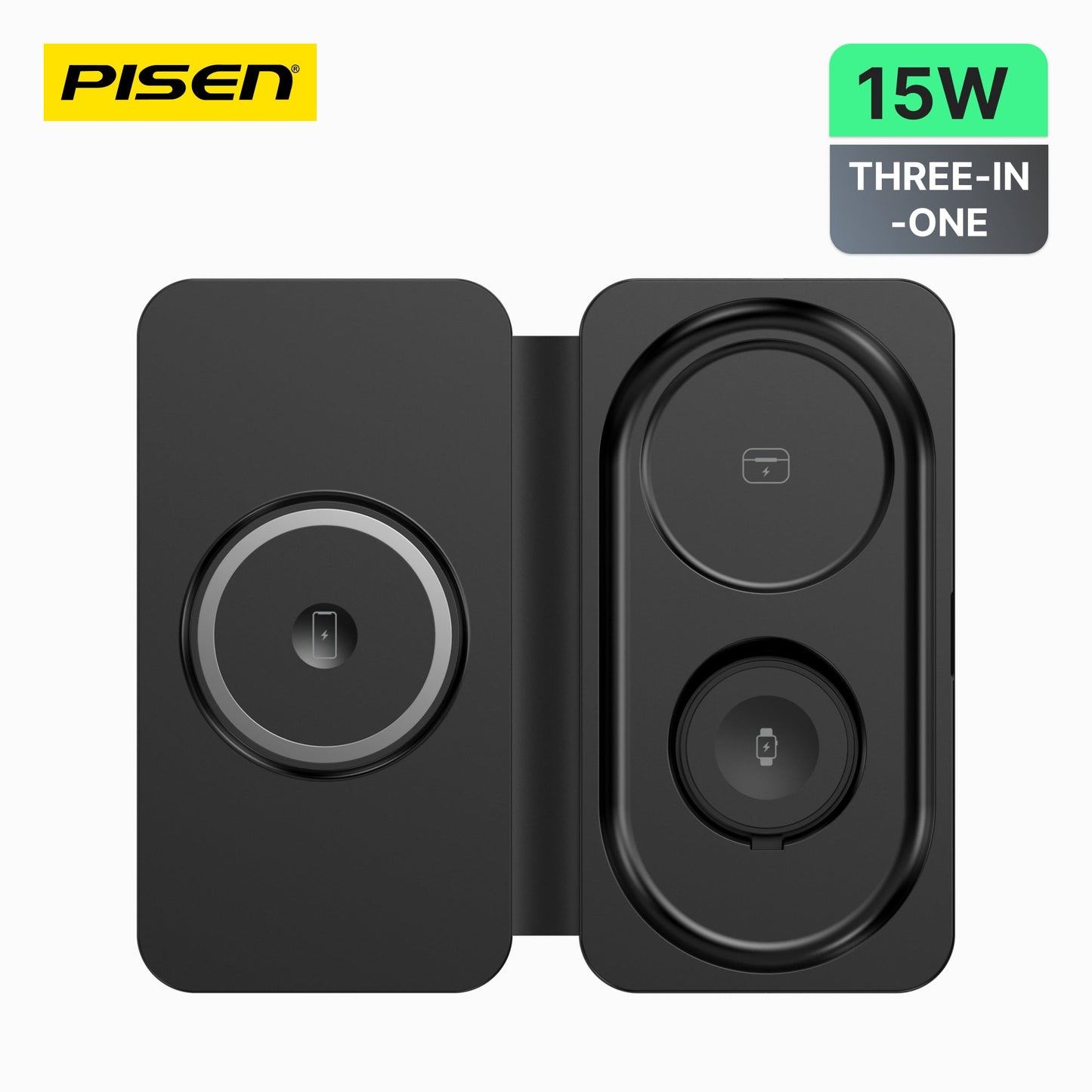 PISEN 3-in-1 Travel Magnetic Wireless Charger – Foldable MagSafe Charger for Phone, Watch & Earbuds (F6)