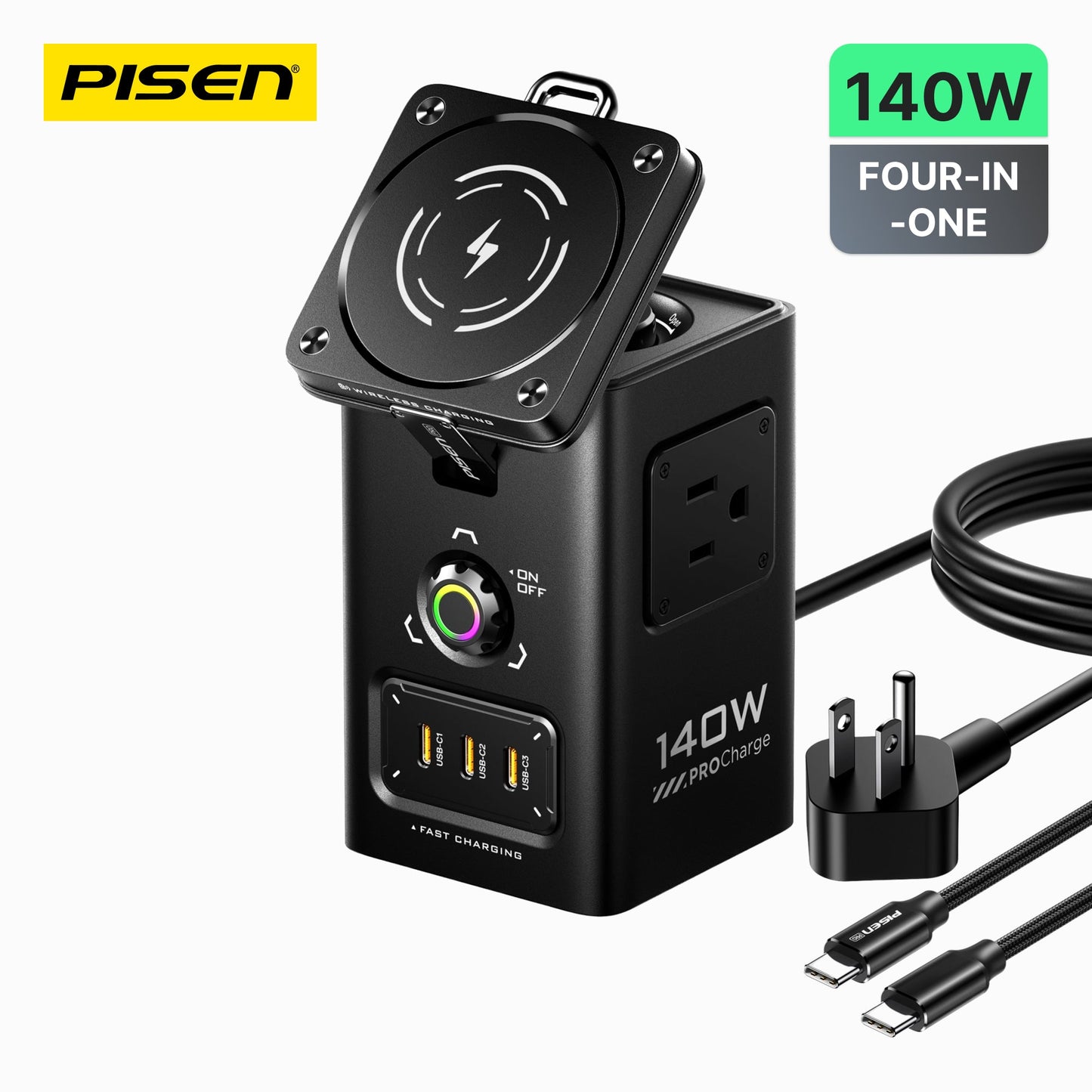 PISEN 140W GaN MagStation 8-in-1 Charging Hub – Magnetic Wireless Desktop Power Socket (KF27)