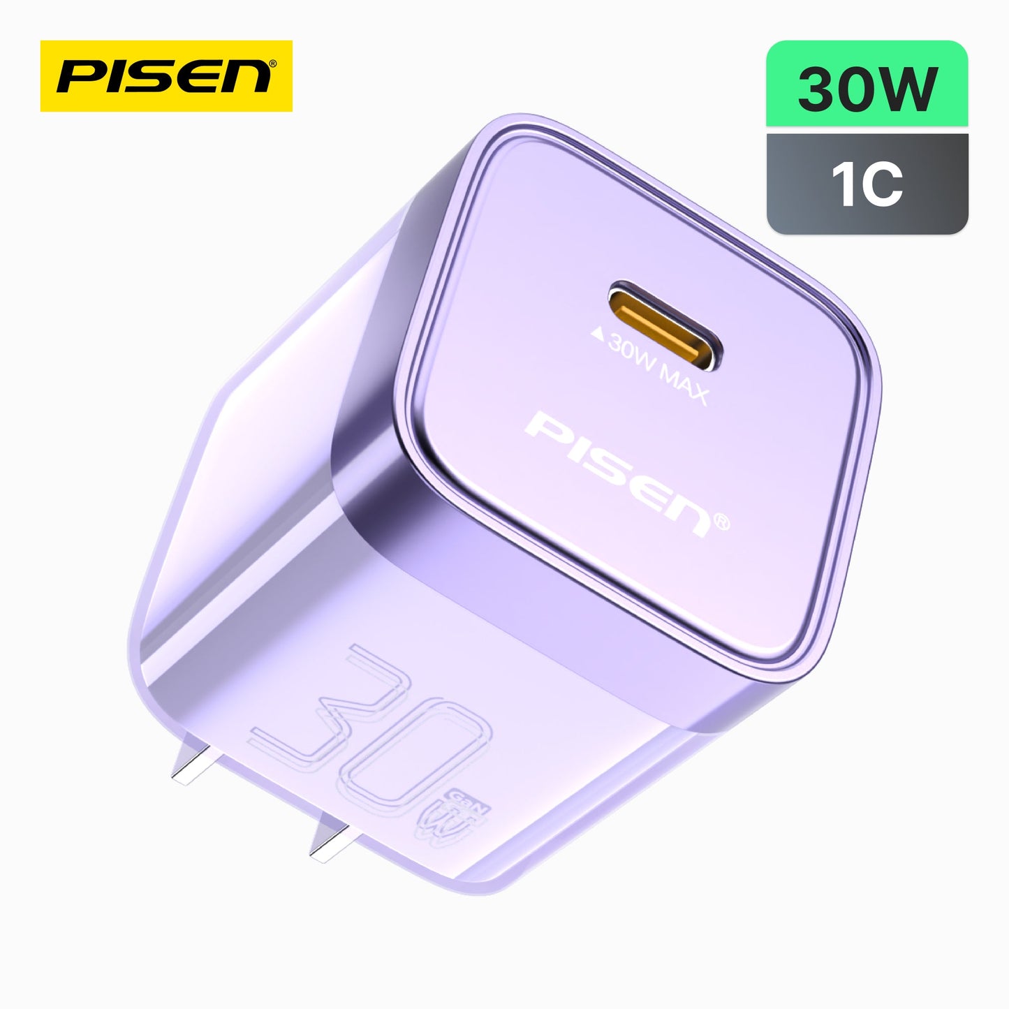 PISEN NOVA Lite 30W 1-Port GaN Fast Charger – Mini USB-C Wall Charger, US Plug (TP-C19)