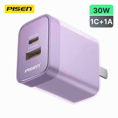 PISEN NOVA Lite 30W 2-Port GaN Fast Charger – Compact USB-C Wall Charger, US Plug (TP-C20)