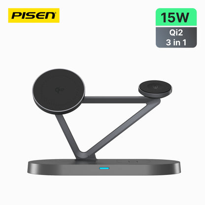 PISEN 3-in-1 Qi2 Wireless Charging Stand – MagSafe Dock with Night Light (TP-C24)