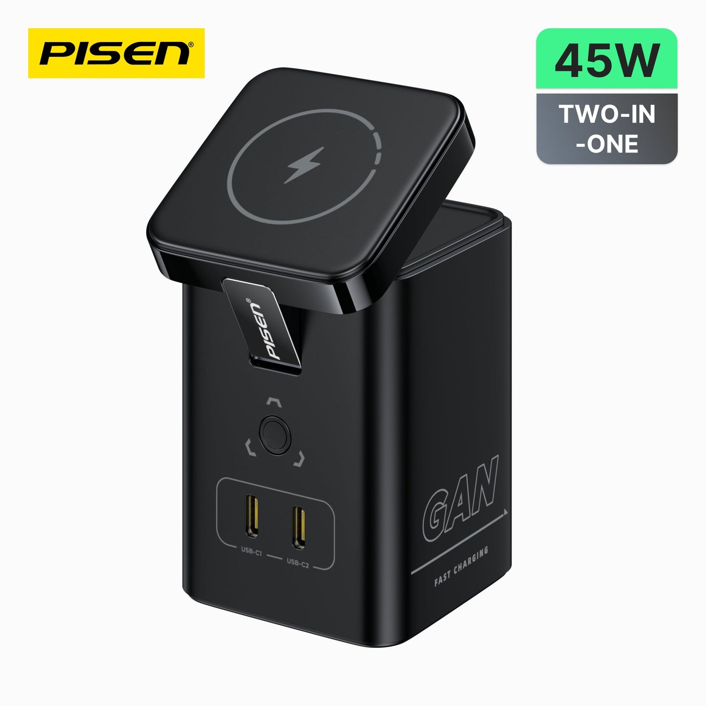 PISEN MagStation 45W GaN Desktop Charger – Magnetic Wireless & USB-C Charging Station (TP-C25)