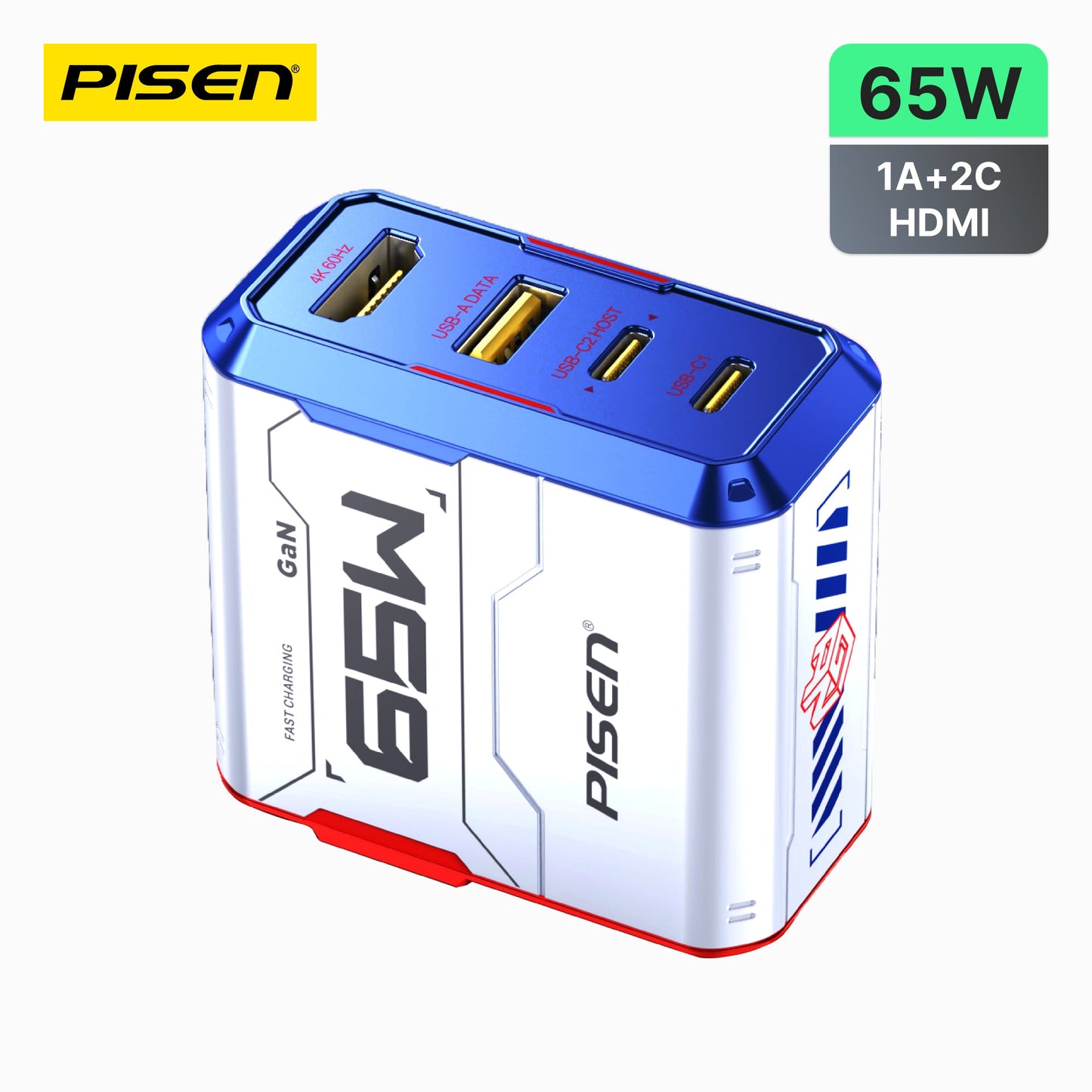 PISEN Gamer Utility 65W 4-Port GaNHub Fast Charger – USB-C Desktop Charging Station (TP-C31)