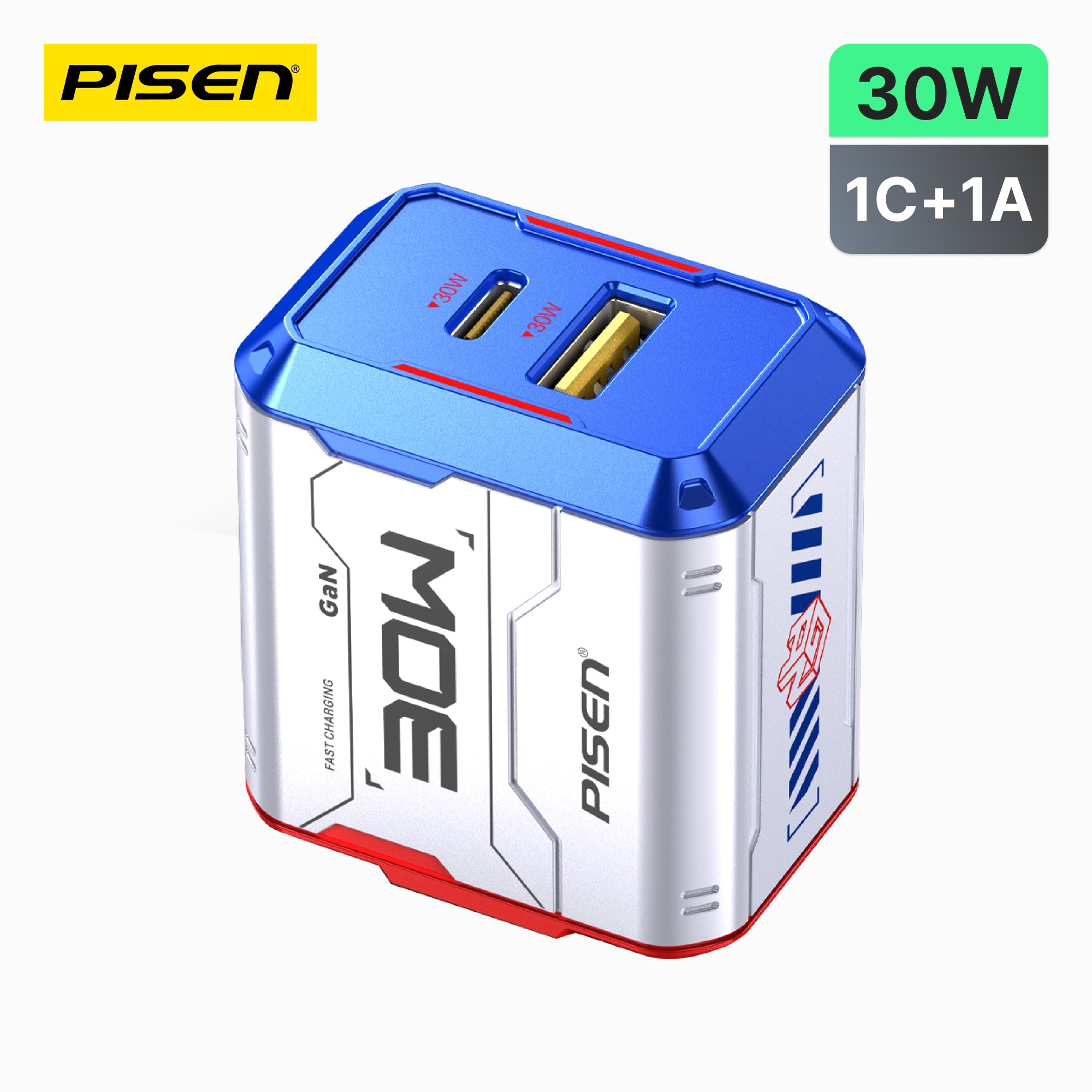 PISEN Gamer Lite 30W 2-Port GaN Fast Charger – Compact USB-C Wall Charger (TP-C33)