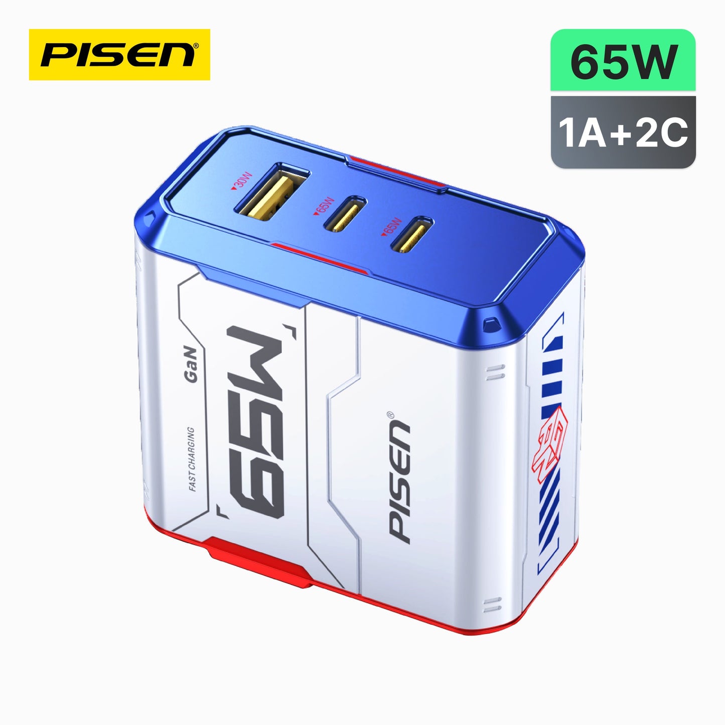 PISEN Gamer Lite 65W 3-Port GaN Fast Charger – USB-C Wall Charger for Laptops & Phones (TP-C34)