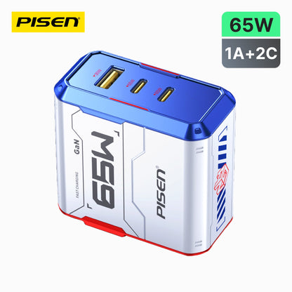 PISEN Gamer Lite 65W 3-Port GaN Fast Charger – USB-C Wall Charger for Laptops & Phones (TP-C34)