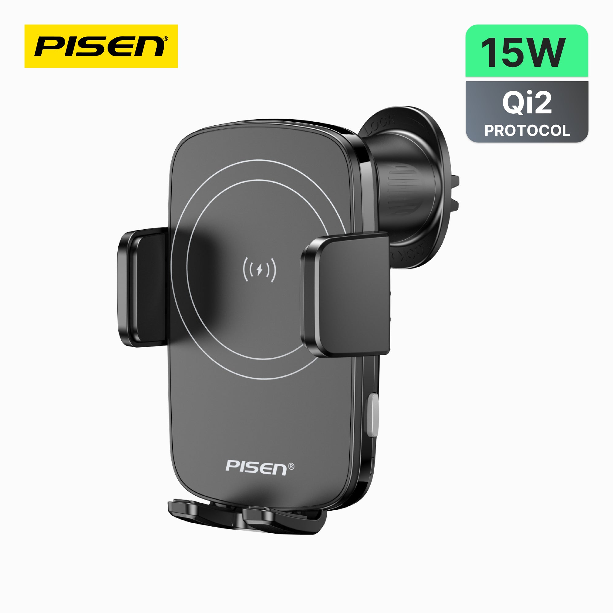 PISEN 15W Auto-Clamping Wireless Car Charger – Electric Phone Mount with Fast Charging (TP-C69)