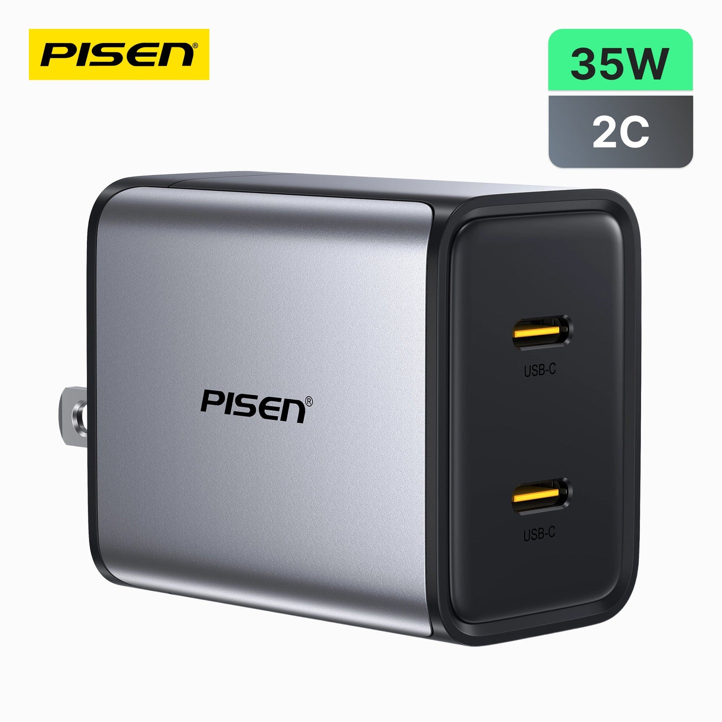PISEN BOLT Lite 35W 2-Port GaN Fast Charger – Compact USB-C Wall Charger (TP-C64)