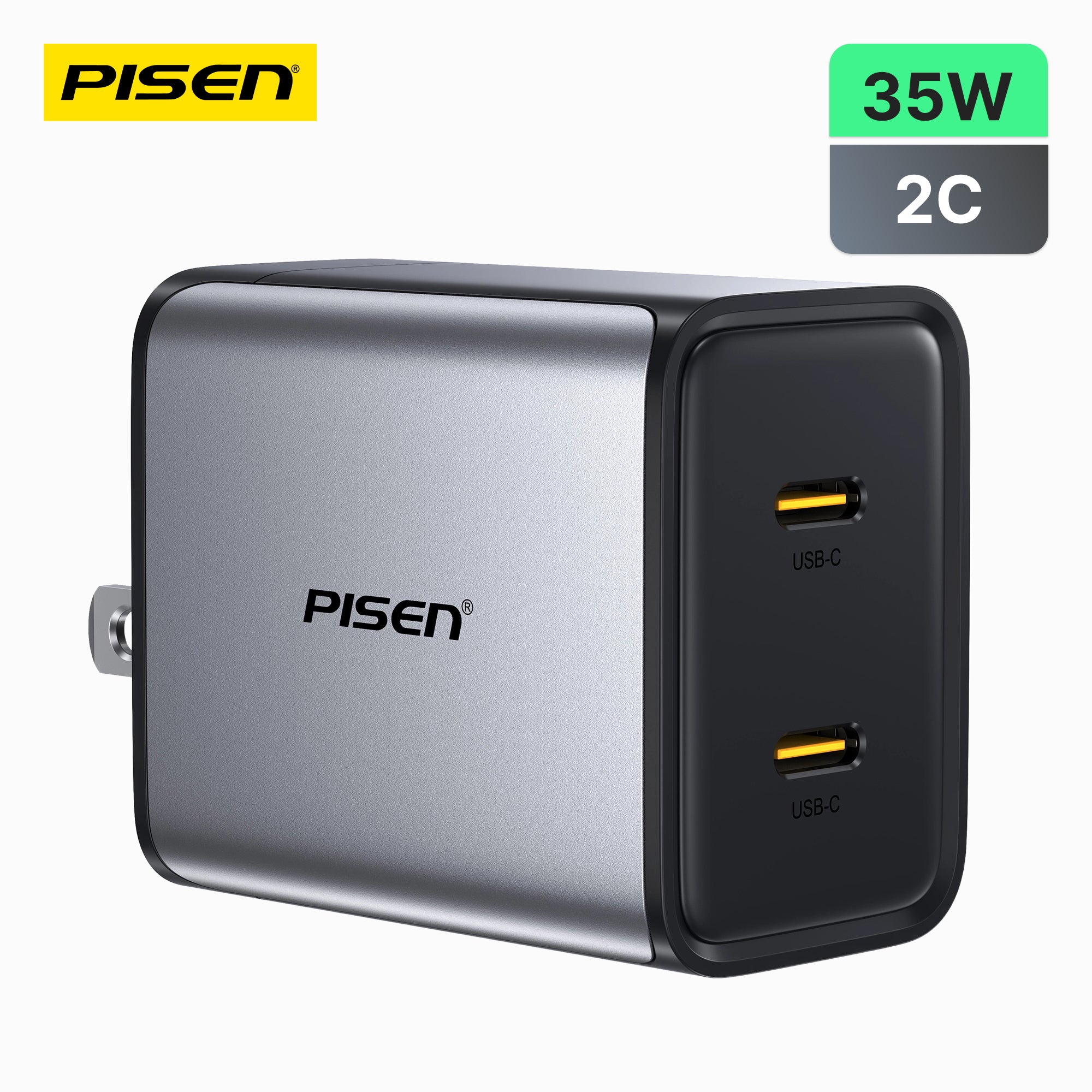 PISEN BOLT Lite 35W 2-Port GaN Fast Charger – Compact USB-C Wall Charger (TP-C64)
