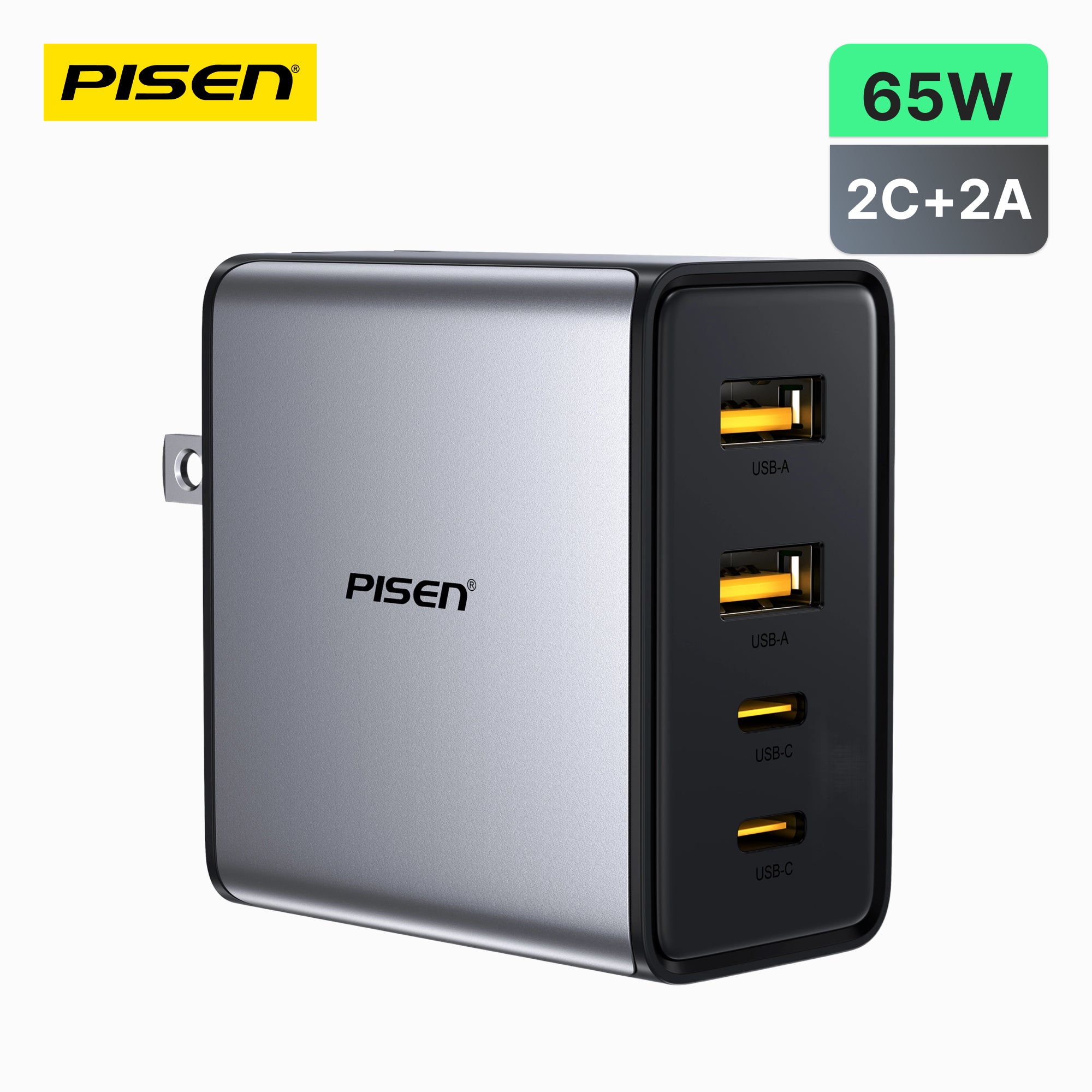 PISEN BOLT Utility 65W 4-Port GaN Fast Charger – USB-C Desktop Charging Station (TP-C66)